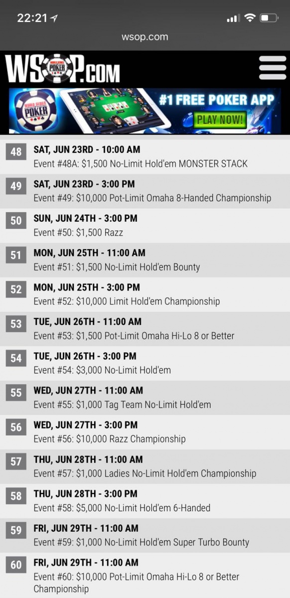 wsop schedule leak